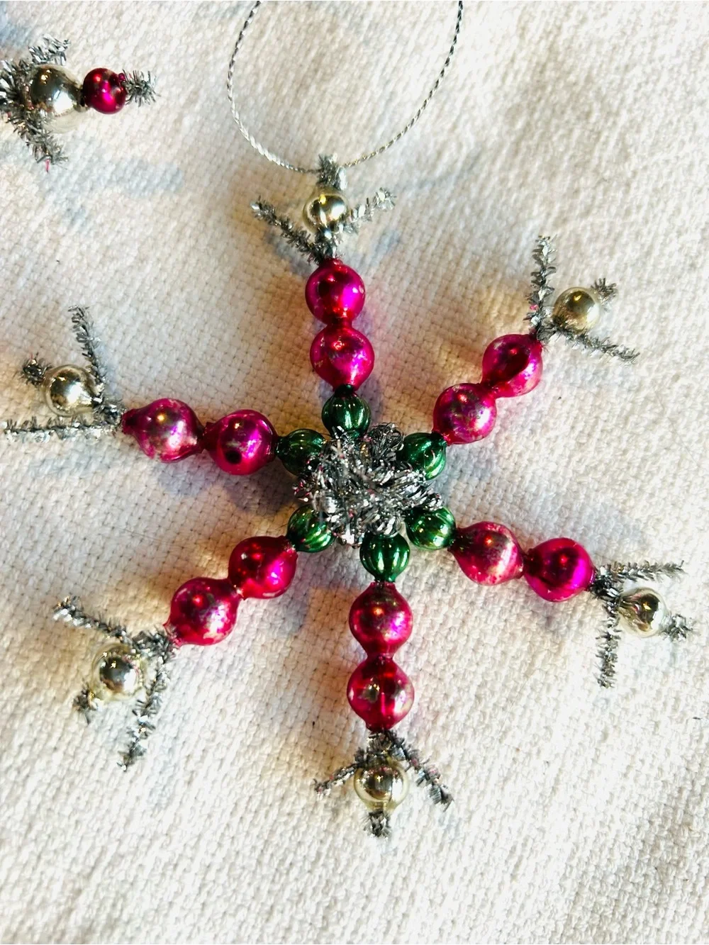 Vintage repurposed mercury, glass bead flowers holiday Christmas ornaments